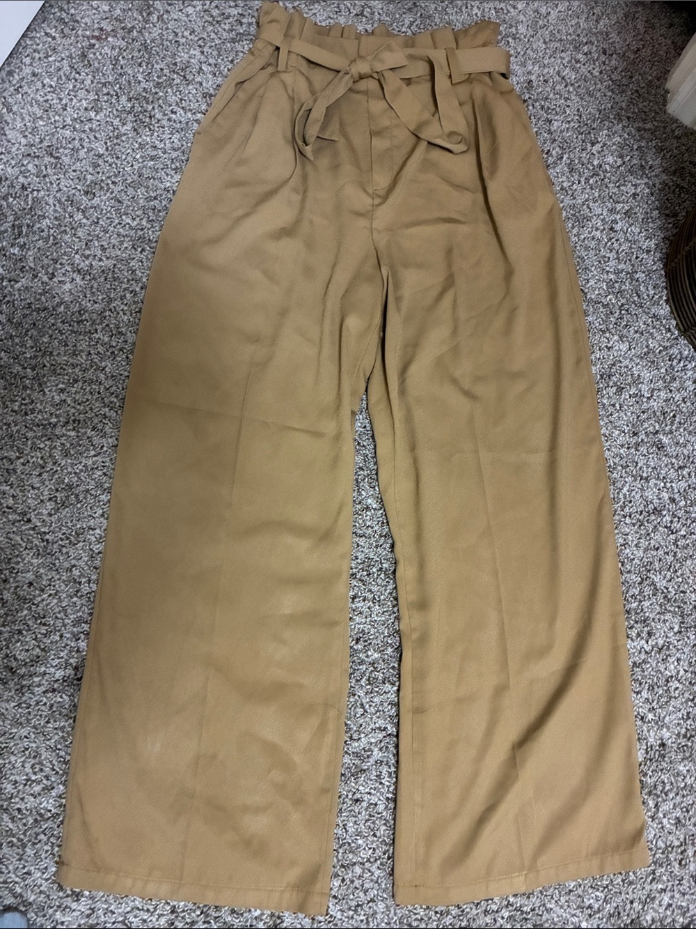 a new day Tan Paperbag Waist Wide-Leg Pants with Tie Belt and pockets